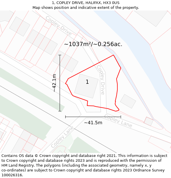 1, COPLEY DRIVE, HALIFAX, HX3 0US: Plot and title map