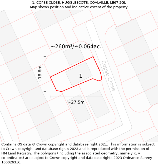 1, COPSE CLOSE, HUGGLESCOTE, COALVILLE, LE67 2GL: Plot and title map