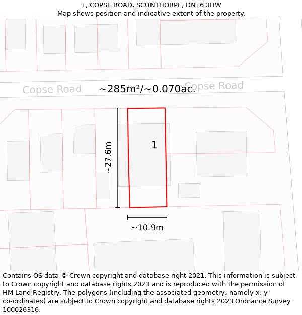 1, COPSE ROAD, SCUNTHORPE, DN16 3HW: Plot and title map