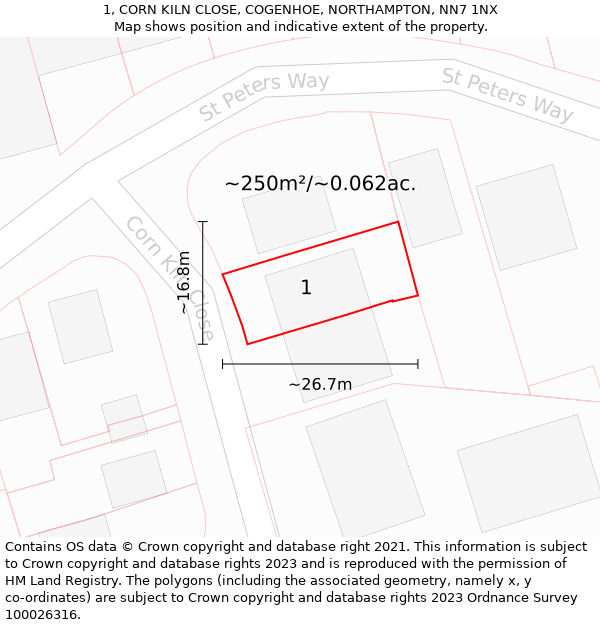 1, CORN KILN CLOSE, COGENHOE, NORTHAMPTON, NN7 1NX: Plot and title map