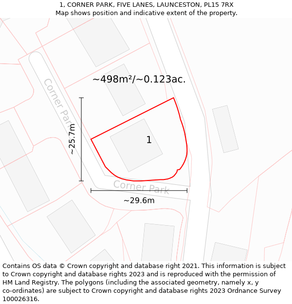 1, CORNER PARK, FIVE LANES, LAUNCESTON, PL15 7RX: Plot and title map