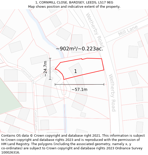 1, CORNMILL CLOSE, BARDSEY, LEEDS, LS17 9EG: Plot and title map