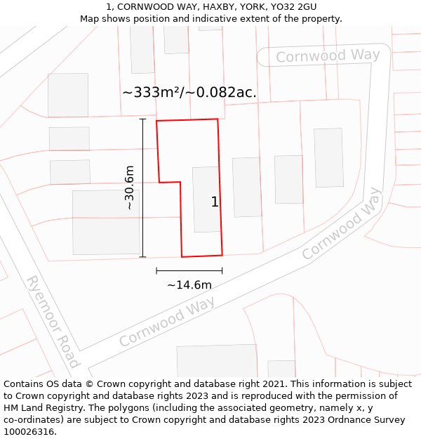 1, CORNWOOD WAY, HAXBY, YORK, YO32 2GU: Plot and title map