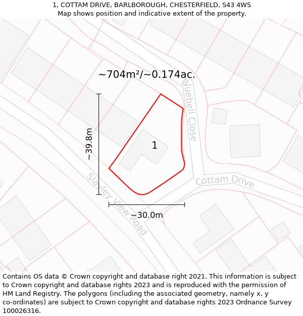 1, COTTAM DRIVE, BARLBOROUGH, CHESTERFIELD, S43 4WS: Plot and title map