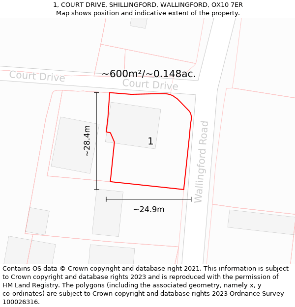 1, COURT DRIVE, SHILLINGFORD, WALLINGFORD, OX10 7ER: Plot and title map