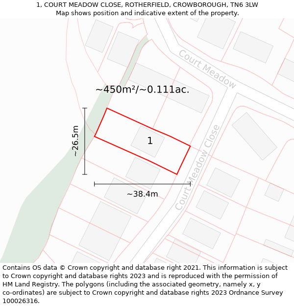 1, COURT MEADOW CLOSE, ROTHERFIELD, CROWBOROUGH, TN6 3LW: Plot and title map