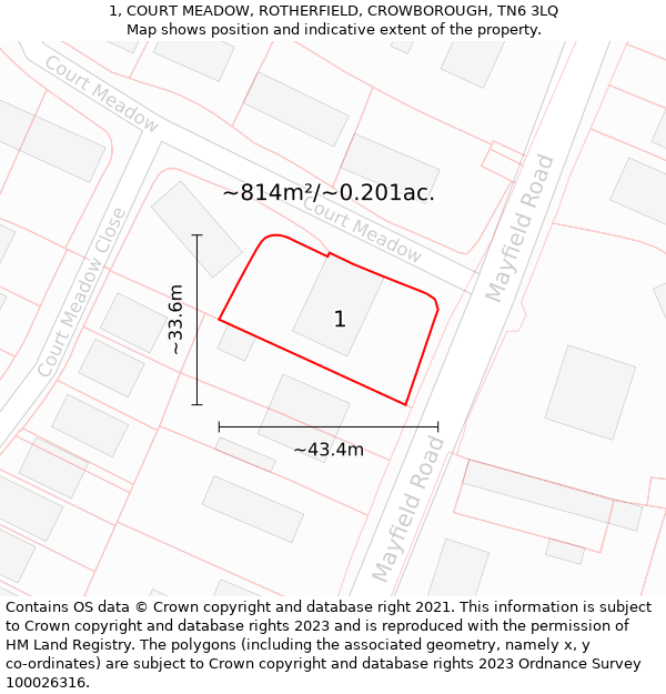 1, COURT MEADOW, ROTHERFIELD, CROWBOROUGH, TN6 3LQ: Plot and title map