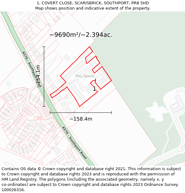 1, COVERT CLOSE, SCARISBRICK, SOUTHPORT, PR8 5HD: Plot and title map