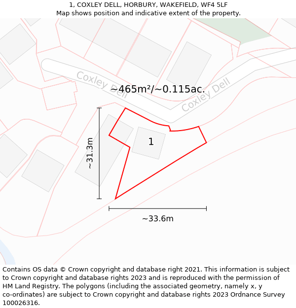 1, COXLEY DELL, HORBURY, WAKEFIELD, WF4 5LF: Plot and title map