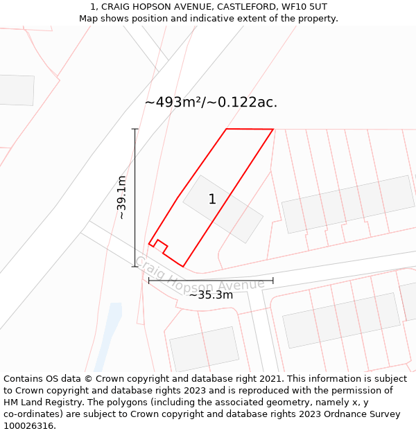 1, CRAIG HOPSON AVENUE, CASTLEFORD, WF10 5UT: Plot and title map