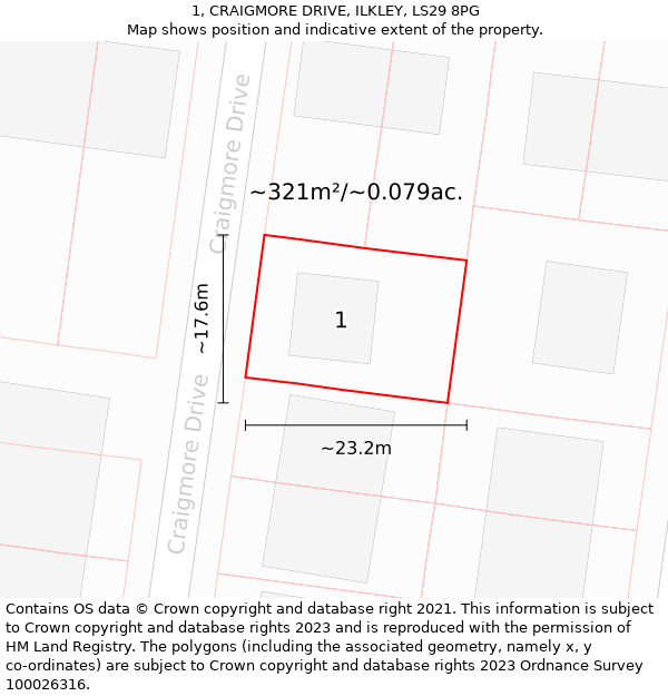 1, CRAIGMORE DRIVE, ILKLEY, LS29 8PG: Plot and title map