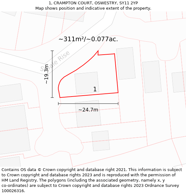 1, CRAMPTON COURT, OSWESTRY, SY11 2YP: Plot and title map