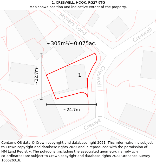 1, CRESWELL, HOOK, RG27 9TG: Plot and title map