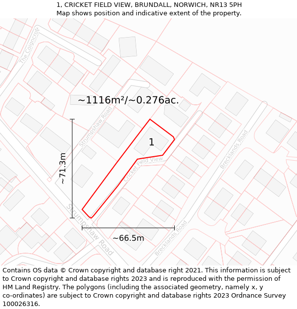 1, CRICKET FIELD VIEW, BRUNDALL, NORWICH, NR13 5PH: Plot and title map