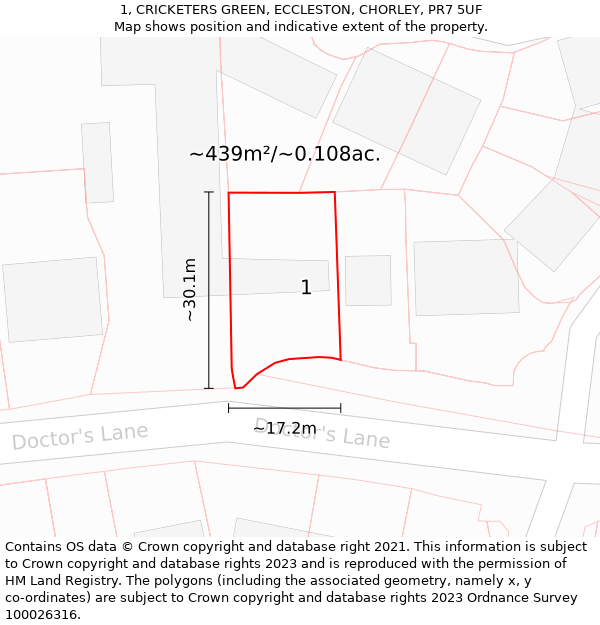 1, CRICKETERS GREEN, ECCLESTON, CHORLEY, PR7 5UF: Plot and title map