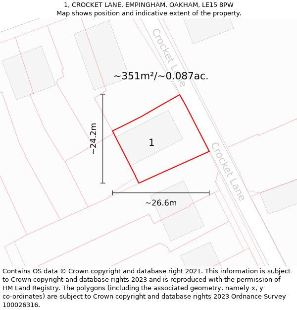 1, CROCKET LANE, EMPINGHAM, OAKHAM, LE15 8PW: Plot and title map