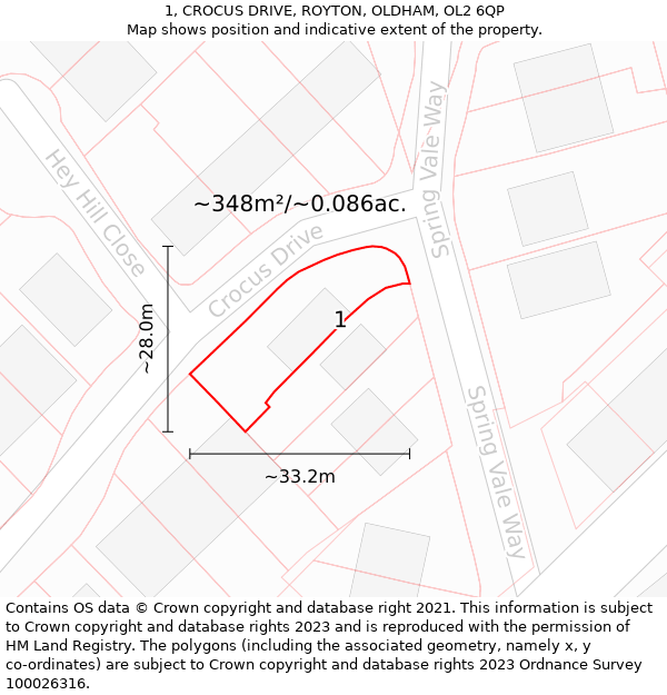 1, CROCUS DRIVE, ROYTON, OLDHAM, OL2 6QP: Plot and title map