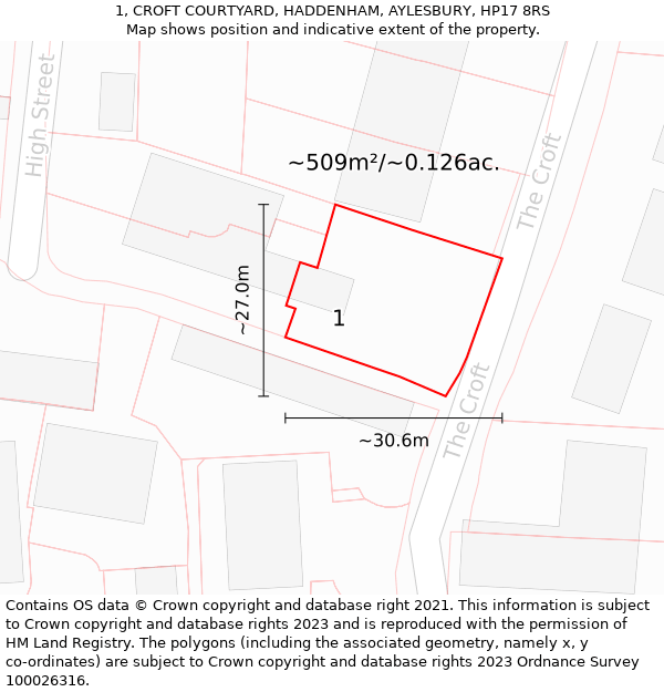 1, CROFT COURTYARD, HADDENHAM, AYLESBURY, HP17 8RS: Plot and title map