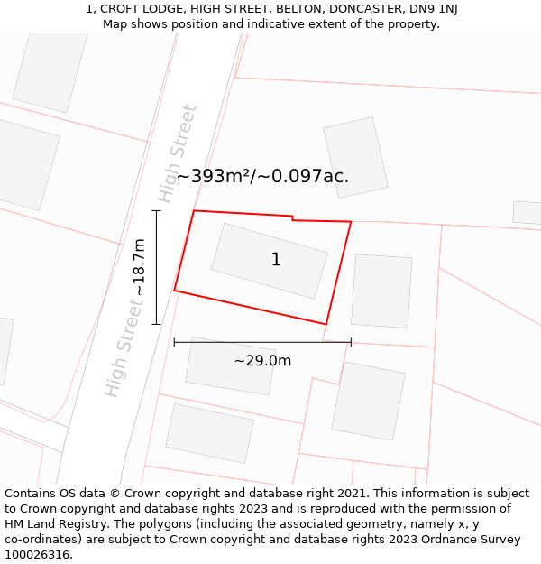 1, CROFT LODGE, HIGH STREET, BELTON, DONCASTER, DN9 1NJ: Plot and title map