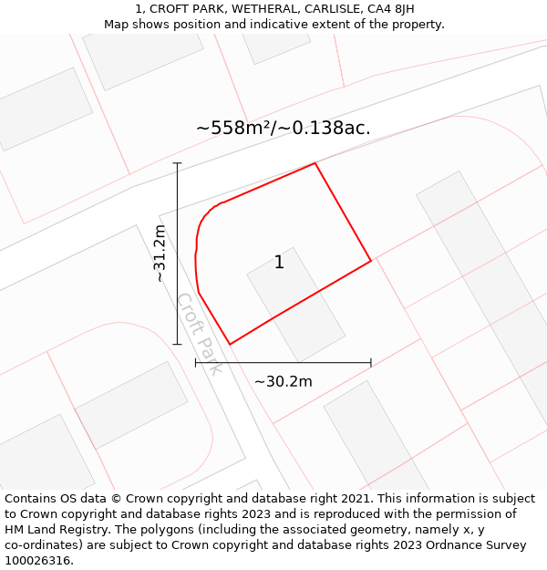 1, CROFT PARK, WETHERAL, CARLISLE, CA4 8JH: Plot and title map