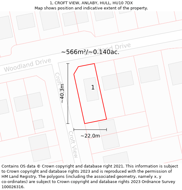 1, CROFT VIEW, ANLABY, HULL, HU10 7DX: Plot and title map