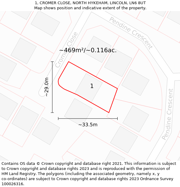 1, CROMER CLOSE, NORTH HYKEHAM, LINCOLN, LN6 8UT: Plot and title map