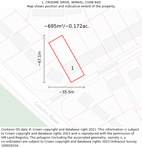 1, CROOME DRIVE, WIRRAL, CH48 8AD: Plot and title map