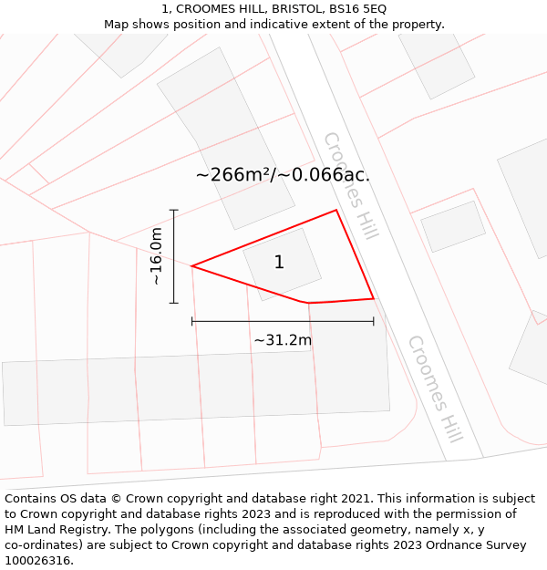 1, CROOMES HILL, BRISTOL, BS16 5EQ: Plot and title map