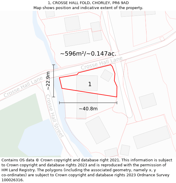 1, CROSSE HALL FOLD, CHORLEY, PR6 9AD: Plot and title map