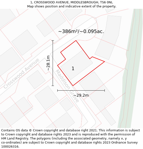 1, CROSSWOOD AVENUE, MIDDLESBROUGH, TS6 0NL: Plot and title map