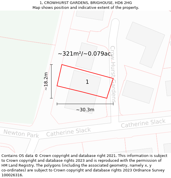 1, CROWHURST GARDENS, BRIGHOUSE, HD6 2HG: Plot and title map