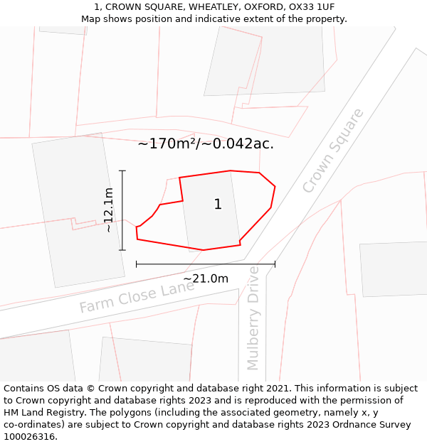 1, CROWN SQUARE, WHEATLEY, OXFORD, OX33 1UF: Plot and title map