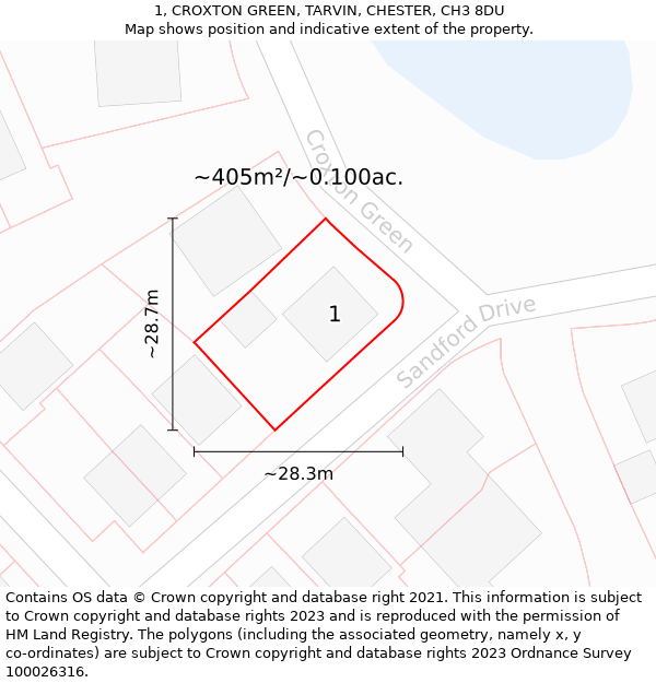 1, CROXTON GREEN, TARVIN, CHESTER, CH3 8DU: Plot and title map