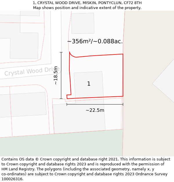 1, CRYSTAL WOOD DRIVE, MISKIN, PONTYCLUN, CF72 8TH: Plot and title map