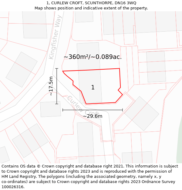 1, CURLEW CROFT, SCUNTHORPE, DN16 3WQ: Plot and title map