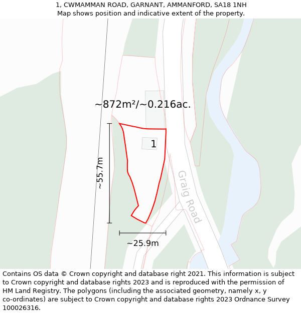 1, CWMAMMAN ROAD, GARNANT, AMMANFORD, SA18 1NH: Plot and title map