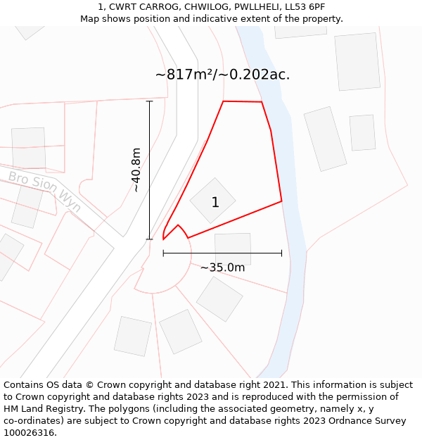 1, CWRT CARROG, CHWILOG, PWLLHELI, LL53 6PF: Plot and title map