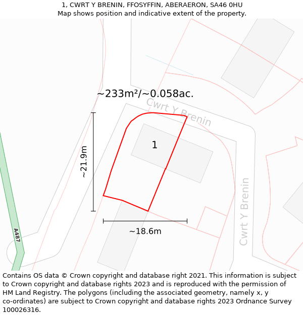 1, CWRT Y BRENIN, FFOSYFFIN, ABERAERON, SA46 0HU: Plot and title map