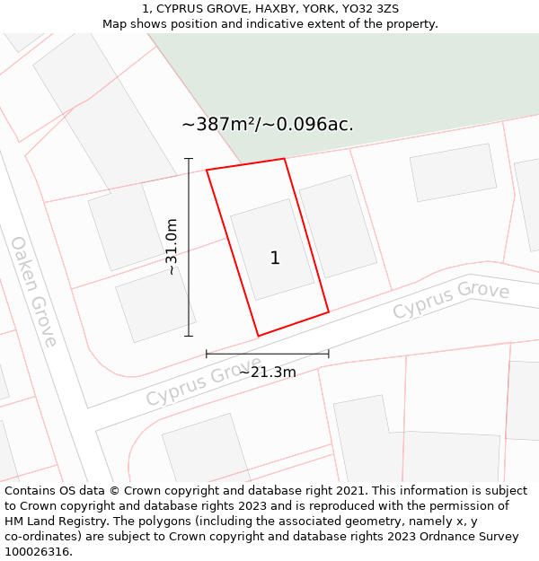 1, CYPRUS GROVE, HAXBY, YORK, YO32 3ZS: Plot and title map