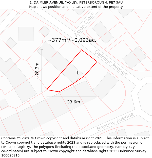 1, DAIMLER AVENUE, YAXLEY, PETERBOROUGH, PE7 3AU: Plot and title map