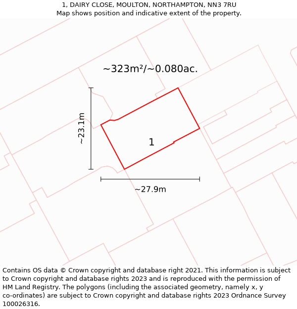 1, DAIRY CLOSE, MOULTON, NORTHAMPTON, NN3 7RU: Plot and title map