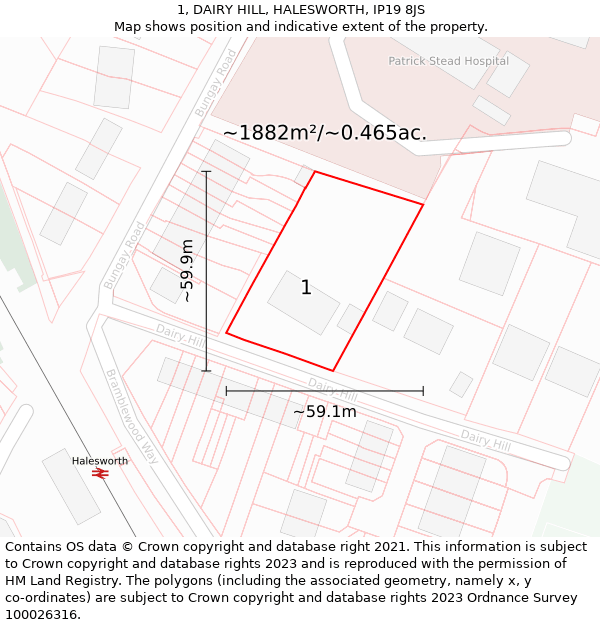 1, DAIRY HILL, HALESWORTH, IP19 8JS: Plot and title map