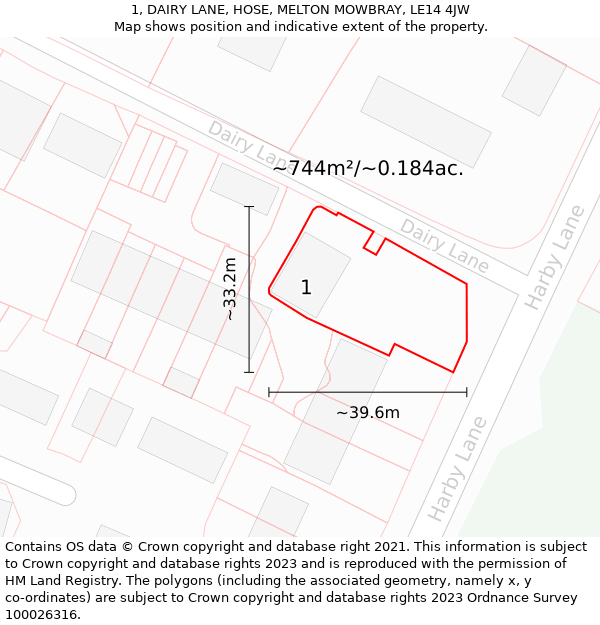 1, DAIRY LANE, HOSE, MELTON MOWBRAY, LE14 4JW: Plot and title map