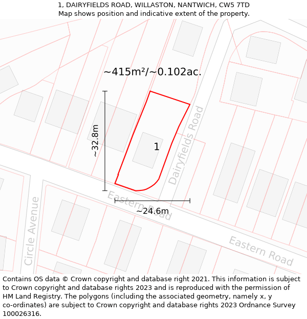 1, DAIRYFIELDS ROAD, WILLASTON, NANTWICH, CW5 7TD: Plot and title map