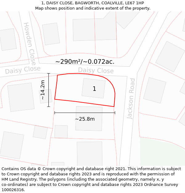 1, DAISY CLOSE, BAGWORTH, COALVILLE, LE67 1HP: Plot and title map