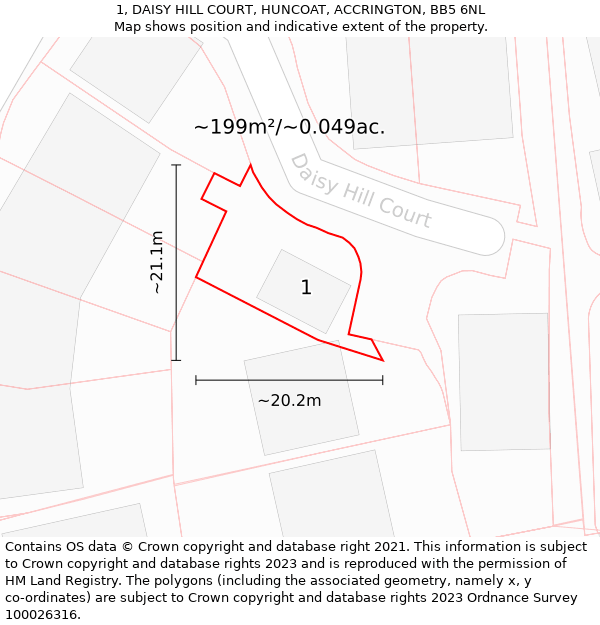 1, DAISY HILL COURT, HUNCOAT, ACCRINGTON, BB5 6NL: Plot and title map