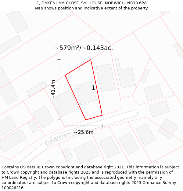 1, DAKENHAM CLOSE, SALHOUSE, NORWICH, NR13 6PA: Plot and title map