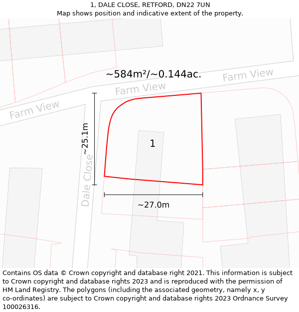 1, DALE CLOSE, RETFORD, DN22 7UN: Plot and title map