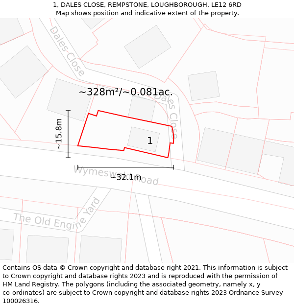 1, DALES CLOSE, REMPSTONE, LOUGHBOROUGH, LE12 6RD: Plot and title map