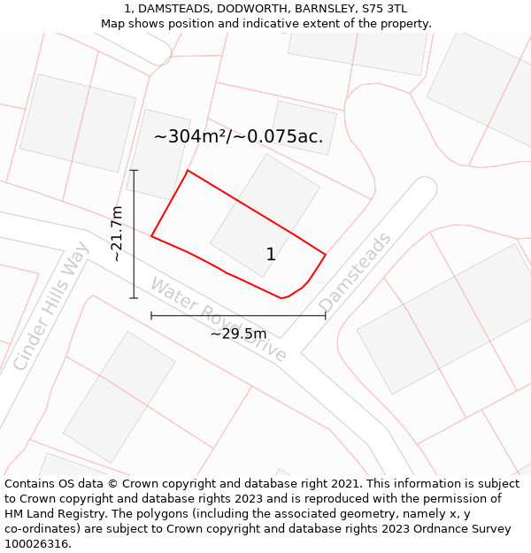 1, DAMSTEADS, DODWORTH, BARNSLEY, S75 3TL: Plot and title map